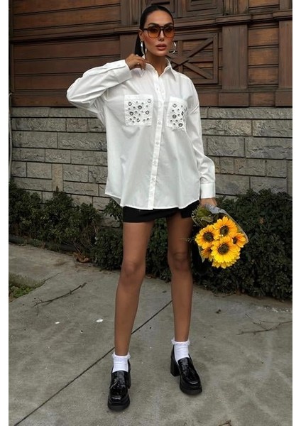 Metal Kuşgözü Detaylı Poplin Gömlek 3453 indirimleri