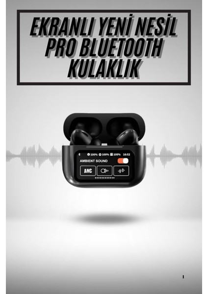 Yeni Nesil Anc Özellikli Çağrı Cevaplayan Dokunmatik Ekranlı Bluetooth Kulaklık Siyah