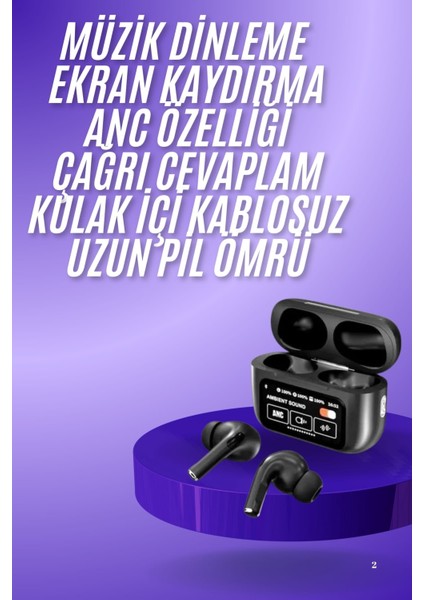 Yeni Nesil Anc Özellikli Çağrı Cevaplayan Dokunmatik Ekranlı Bluetooth Kulaklık Siyah