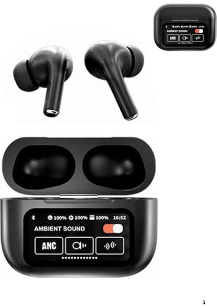 Yeni Nesil Anc Özellikli Çağrı Cevaplayan Dokunmatik Ekranlı Bluetooth Kulaklık Siyah