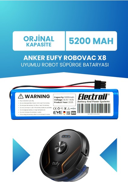 Anker Eufy Robovac X8 Hybrid Batarya (ORJİNAL KAPASİTE) 5200mah Pil Akıllı Robot Süpürge Batarya Değişimi