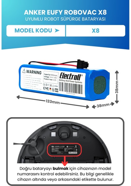 Anker Eufy Robovac X8 Hybrid Batarya (ORJİNAL KAPASİTE) 5200mah Pil Akıllı Robot Süpürge Batarya Değişimi