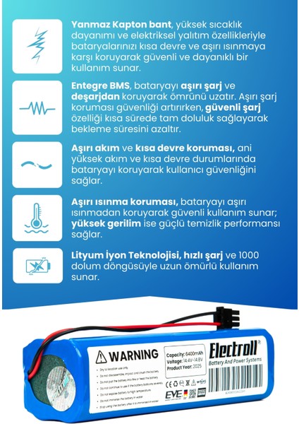 Anker Eufy Robovac X8 Hybrid Batarya (ORJİNAL KAPASİTE) 5200mah Pil Akıllı Robot Süpürge Batarya Değişimi