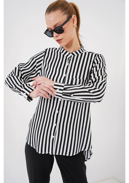 Uzun Kollu Çizgili Gömlek 20283 - Beyaz modelleri