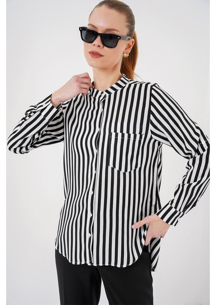 Uzun Kollu Çizgili Gömlek 20283 - Beyaz fırsatları