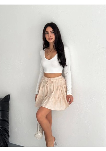 Keten Şortlu Etek - Bej