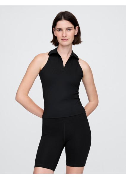 Kadın Siyah Gapfit Power Polo Yaka T-Shirt