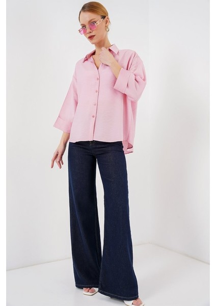 Oversize Kısa Kol Gömlek 20315 - Pembe fiyatları