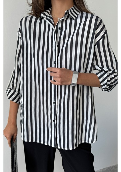 Çizgili Gömlek Keten - Siyah modelleri