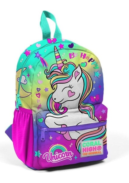 Minik Yuva Sırt Çantası Lavanta Su Yeşili Unicorn Desenli Iki Bölmeli 23529