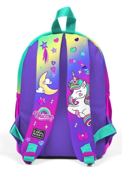 Minik Yuva Sırt Çantası Lavanta Su Yeşili Unicorn Desenli Iki Bölmeli 23529