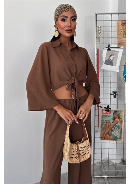 Bağlamalı Gömlek ve Yırtmaç Pantolonlu Ayrobin Takım 10179 fiyatları