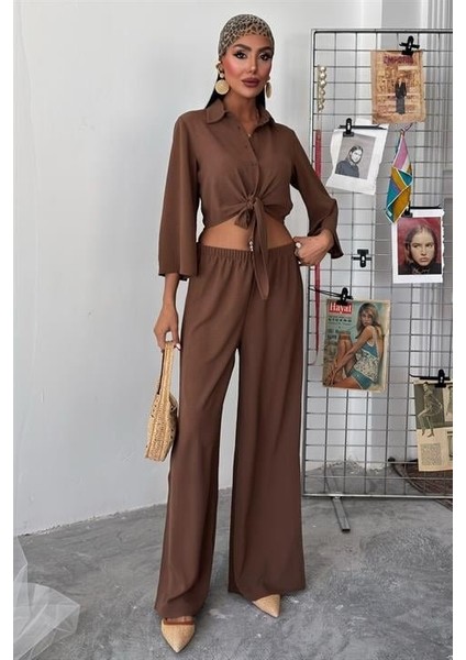 Bağlamalı Gömlek ve Yırtmaç Pantolonlu Ayrobin Takım 10179 indirimleri