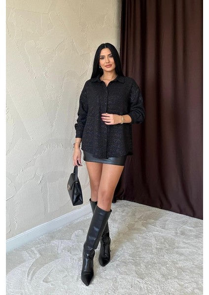Siyah Işıltılı Gömlek