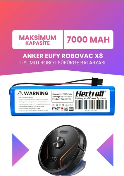 Anker Eufy Robovac X8 Hybrid Uyumlu Batarya (Maksimum Kapasite) 7000MAH Pil Robot Süpürge Batarya Değişimi