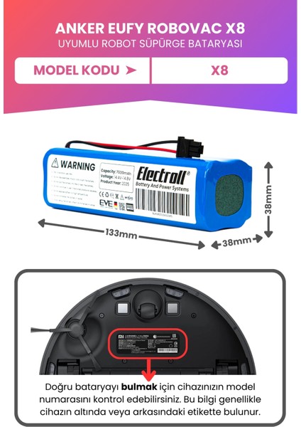 Anker Eufy Robovac X8 Hybrid Uyumlu Batarya (Maksimum Kapasite) 7000MAH Pil Robot Süpürge Batarya Değişimi fiyatları