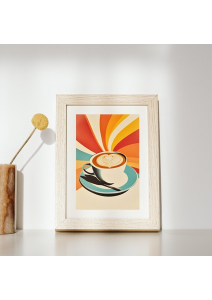 Güne Renkli Başla – Enerjik Kahve Posteri, Duvar Posteri – Retro Tarz Latte Illüstrasyonu, Mutfak Duvar Posteri