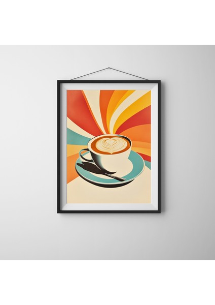 Güne Renkli Başla – Enerjik Kahve Posteri, Duvar Posteri – Retro Tarz Latte Illüstrasyonu, Mutfak Duvar Posteri