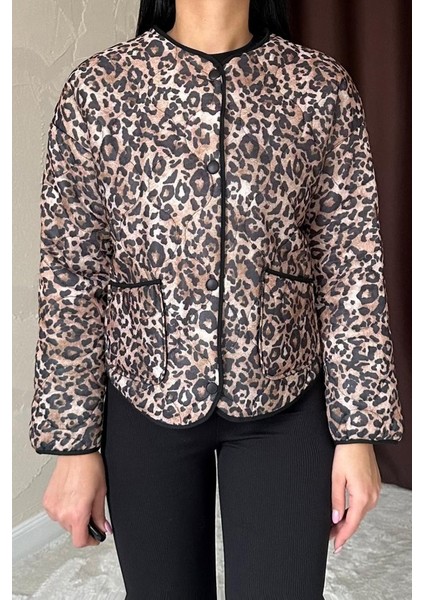 Leopar Leopar Desenli Kapitone Ceket