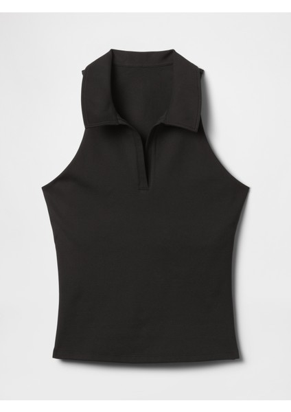 Kadın Siyah Gapfit Power Polo Yaka T-Shirt