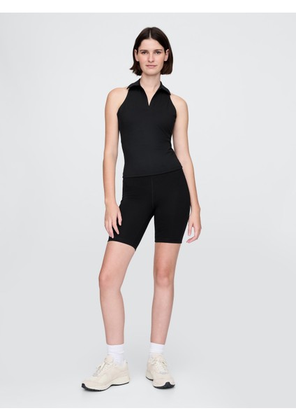 Kadın Siyah Gapfit Power Polo Yaka T-Shirt