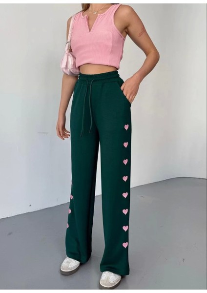 Osy Modal Yumuşak Dokulu Kumaş Nakış Işlemeli Rahat Bol Paça Eşofman Pantalon - Haki