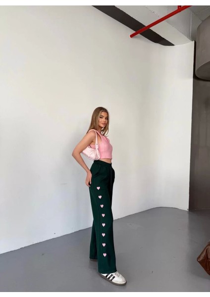 Osy Modal Yumuşak Dokulu Kumaş Nakış Işlemeli Rahat Bol Paça Eşofman Pantalon - Haki