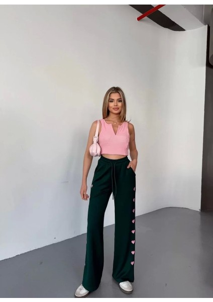 Osy Modal Yumuşak Dokulu Kumaş Nakış Işlemeli Rahat Bol Paça Eşofman Pantalon - Haki