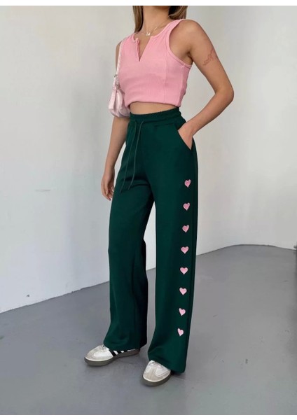 Osy Modal Yumuşak Dokulu Kumaş Nakış Işlemeli Rahat Bol Paça Eşofman Pantalon - Haki