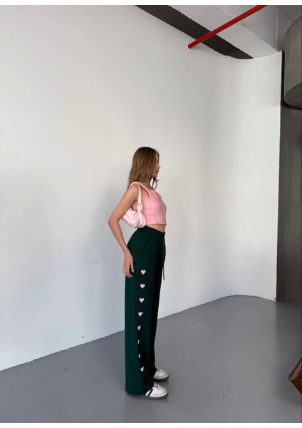 Osy Modal Yumuşak Dokulu Kumaş Nakış Işlemeli Rahat Bol Paça Eşofman Pantalon - Haki