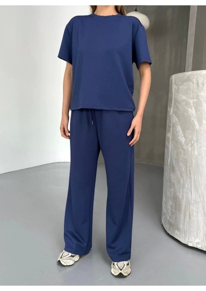 Osy Modal Yumuşak Dokulu Kumaş Kısa Kollu Bluz Rahat Pantalon Ikili Takım- Lacivert