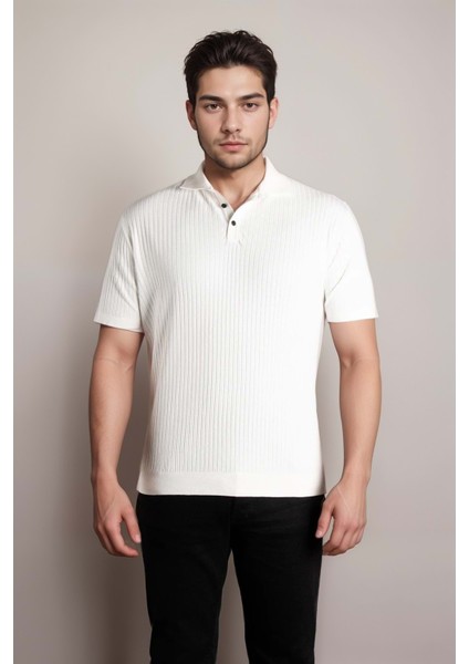 Erkek Yakalı Triko Beyaz Tshirt
