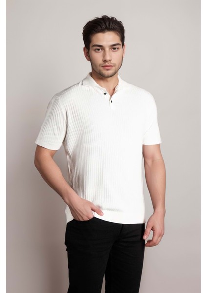 Erkek Yakalı Triko Beyaz Tshirt