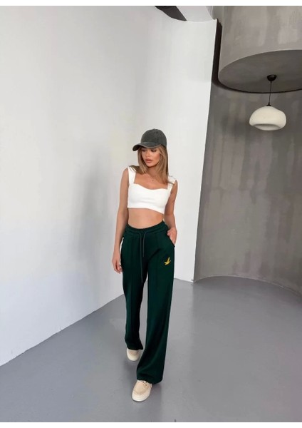 Osy Modal Yumuşak Dokulu Kumaş Nakış Işlemeli Rahat Bol Paça Eşofman Pantalon - Siyah