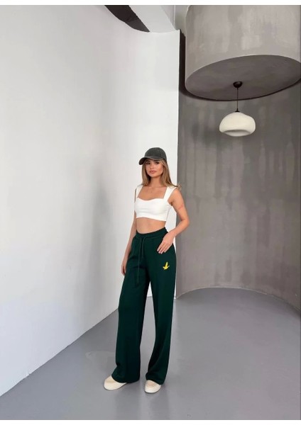Osy Modal Yumuşak Dokulu Kumaş Nakış Işlemeli Rahat Bol Paça Eşofman Pantalon - Siyah