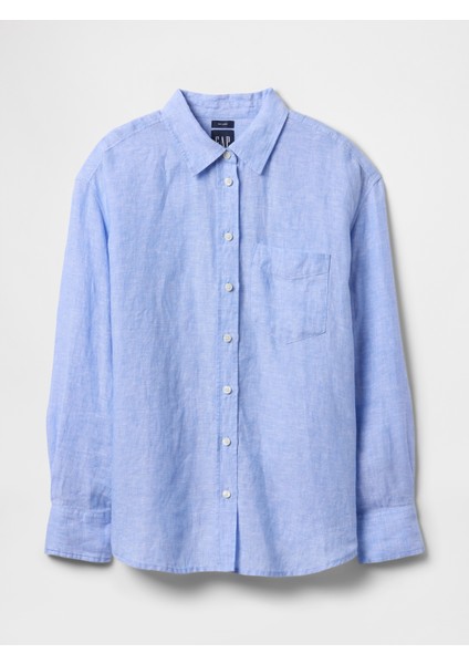 Kadın Koyu Mavi %100 Keten Relaxed Gömlek fiyatları