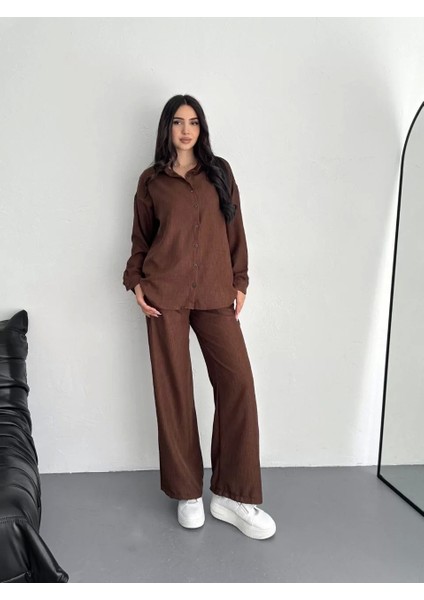 Gömlek Pantolon Ikili Takım - Kahverengi