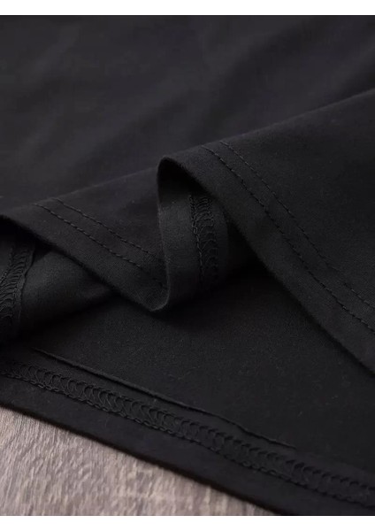 Baskılı Oversize Bisiklet Yaka T-Shirt - Siyah