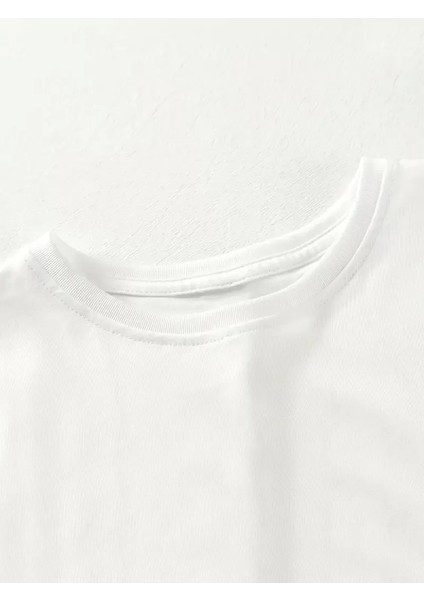 Gülücük Baskılı Oversize Bisiklet Yaka T-Shirt - Beyaz