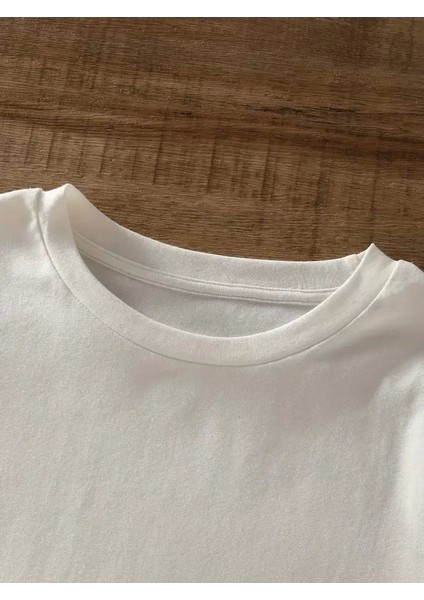 Ayı Baskılı Oversize Bisiklet Yaka T-Shirt - Beyaz modelleri