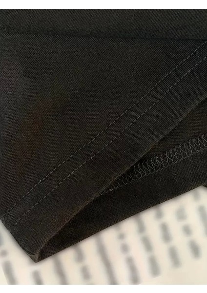 Baskılı Oversize Bisiklet Yaka T-Shirt - Siyah modelleri