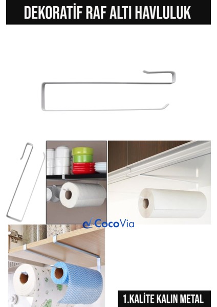 Dekoratif Beyaz Raf Altı Askı Metal Kağıt Havlu Askılığı Aparatı Mutfak Tezgah Havluluk Düzenleyici