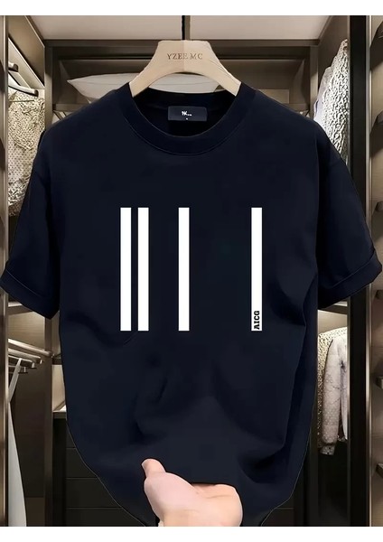 Aıcg Baskılı Kadın Oversize Bisiklet Yaka T-Shirt - Siyah