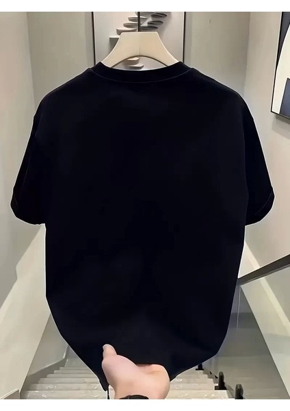 Day One Baskılı Oversize Bisiklet Yaka T-Shirt - Siyah