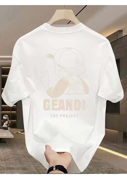 Geniş Kesim Pamuklu Tişört - "gandhı The Project" Baskılı, Beyaz, Rahat Kesim, Kısa Kollu, Günlük Kıyafet, Her Gün Giyilebilecek Tişört- Beyaz