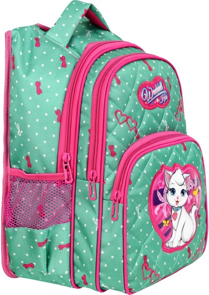 Mint Yeşili Kedi Desenli Embos Ilkokul Çantası Beslenme Çantalı 24002 fırsatları