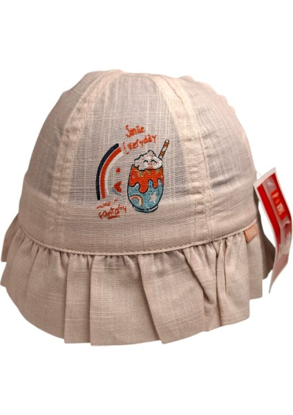 Spteks Kitti 4-8 Yaş Kız Çocuk Pudra Renk Baskı Figürlü Yazlık Maksi Şapka