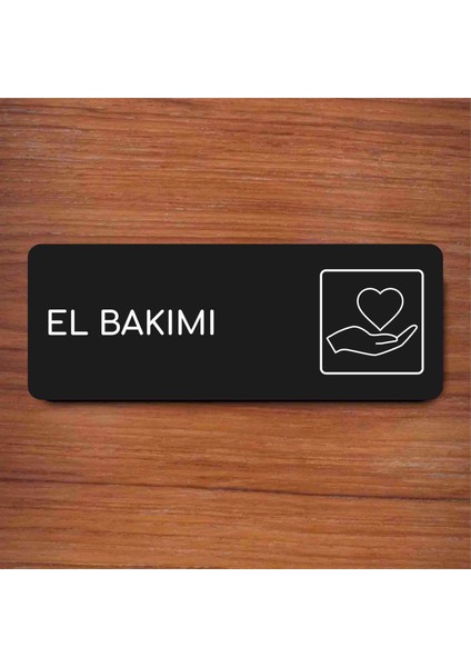 El Bakım - Ofis Departman Kapı Isimliği, Yönlendirme Levhası 24X9 cm Siyah Renk