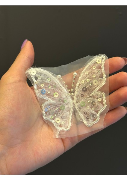 Boncuk Işleme Tül Kelebek Arma Dikiş Aplike 8x6 cm modelleri