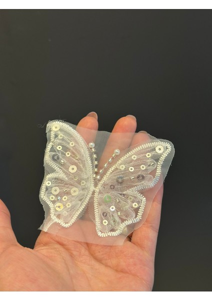 Boncuk Işleme Tül Kelebek Arma Dikiş Aplike 8x6 cm fırsatları